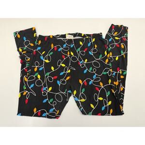 No Comment Womens Leggings Size XL Black Christmas Light String PullOn